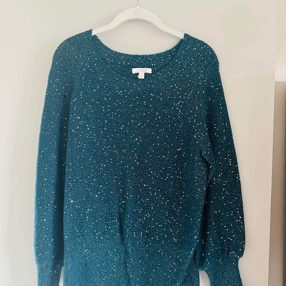 LC Lauren Conrad Teal Sequin Sweater